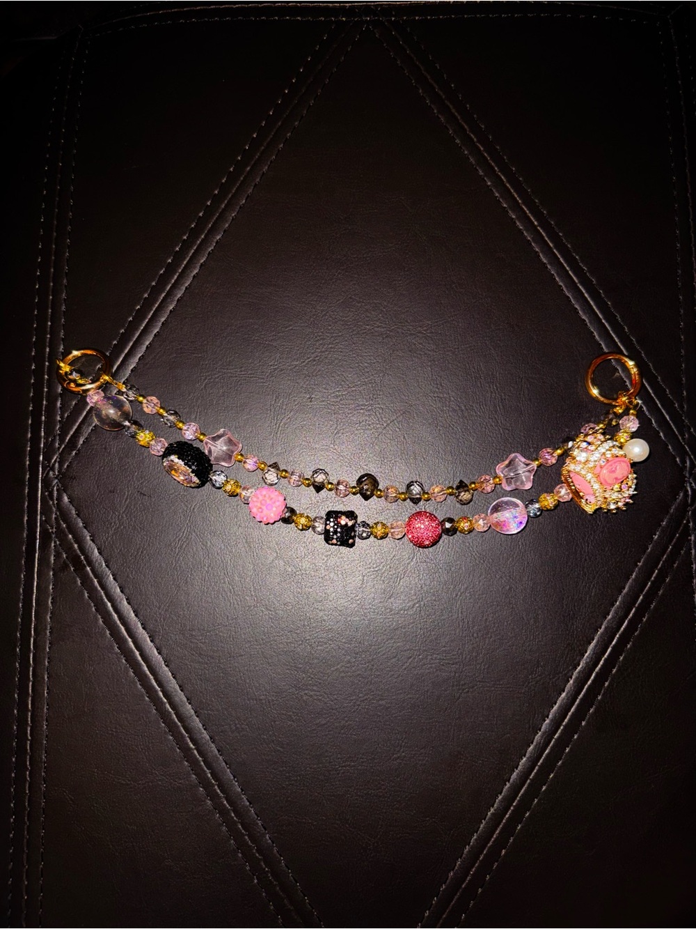 Pink Rhinestone Crown Beaded Purse Charm Strap – Glam Bag Jewelry